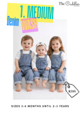 DENIM DUNGAREE MEDIUM WASH SIZE 3-6 months until 2-3 YEARS (includes long sleeved white tshirt)