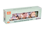 Wooden farm animals stacking train