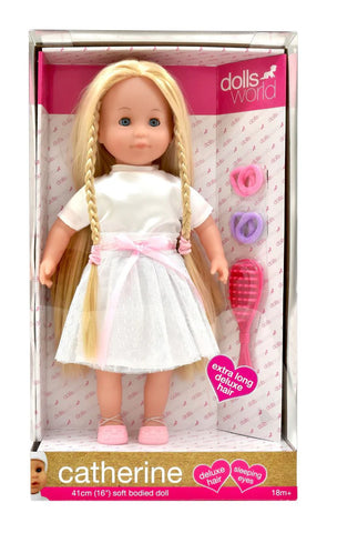 Dollsworld- Catherine Deluxe Long Hair Doll (Brush, Outfit) 41Cm (16")