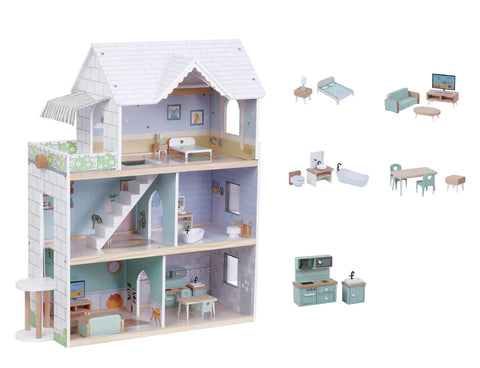 Zookabee 3 Storey Wooden Doll House - Furnished