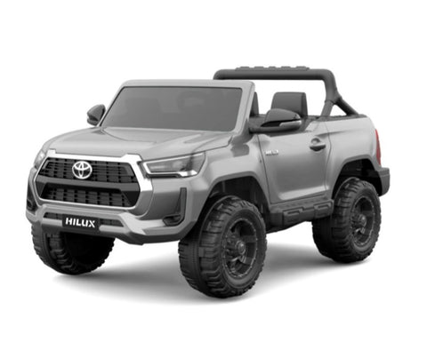 New Shape Toyota Hilux Metallic Grey-RUBBER TYRES - 2seater kids electric ride on car (Official Licensed Product)