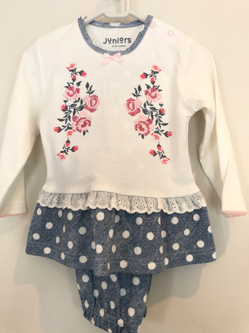 Juniors polka dot dress and tights set